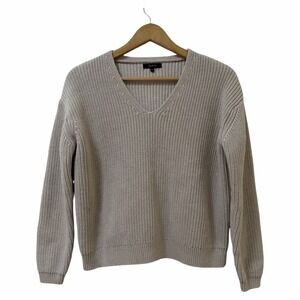 Quince Womens Organic Cotton Fisherman V Neck Sweater Size XS Beige Clean Girl